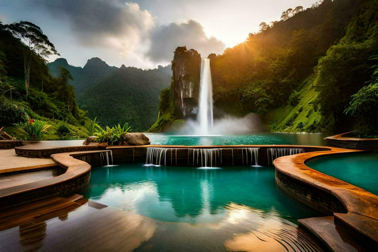 Tempat foto unik di Bali dengan latar belakang air terjun